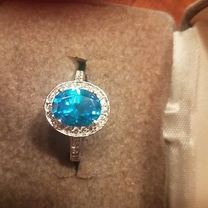 Diamonique Blue Oval Stone Ring